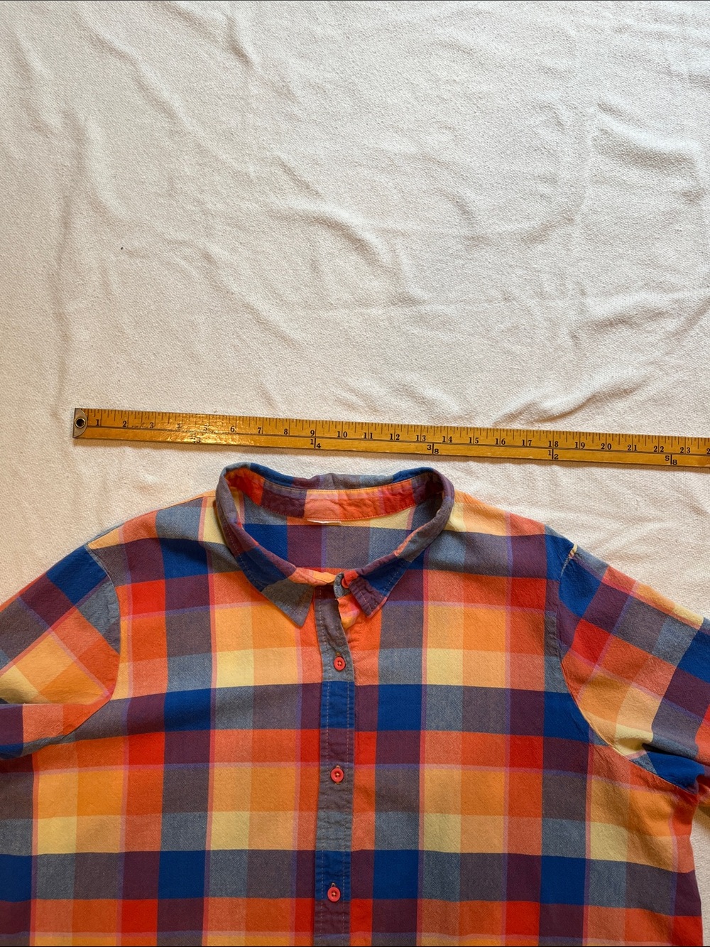 Women's Multicolor Plaid Button-Down Shirt - Blue/Orange/Yellow - Picture 3 of 10